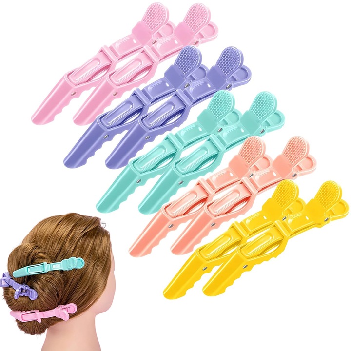 Set de 10 clame de par, TREXORA, design cu dinti largi, multicolor