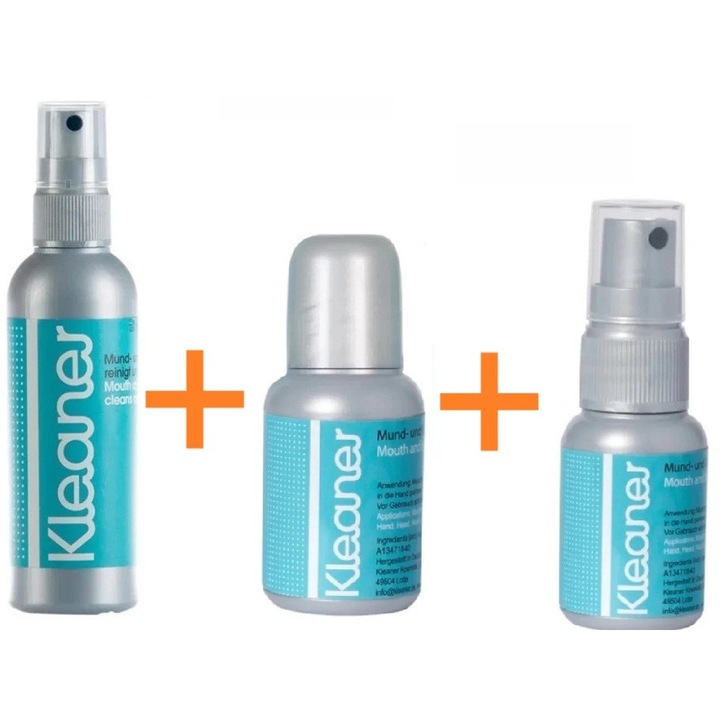 Set Kleaner igiena orala Spray apa de gura 100ml + Flacon apa de gura 30ml + Spray apa de gura 30ml