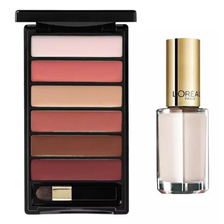 Set trusa de machiaj L'Oreal Paris: paleta de buze Color Riche La Palette Matte, nuanta nude, 6 g + lac de unghii Color Riche Le Vernis, 961 Silky Fawn, 5 ml