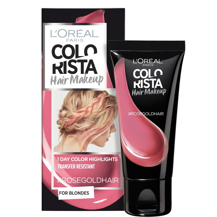Боя за коса, L'Oreal Paris, Colorista Hair Makeup, полутрайна, розово злато, 30 мл