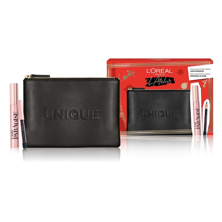 Set trusa de machiaj L'Oreal Paris: Lash Paradise, mascara Extra Black 6.4 ml, kajal 1.2 g