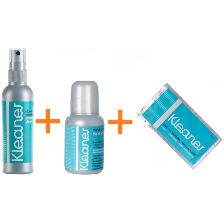 Set Kleaner igiena orala Spray apa de gura 100ml + Flacon apa de gura 30ml + Servetel curatare 9ml