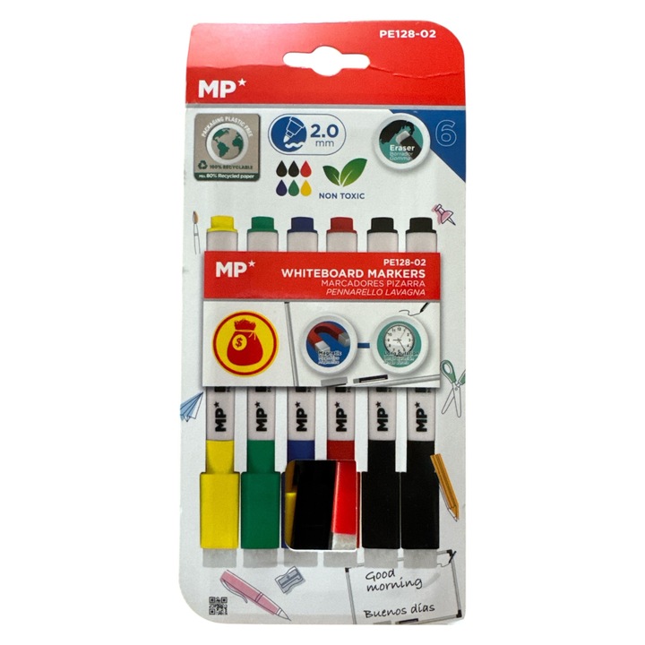 Set 6 markere de tabla cu buretel