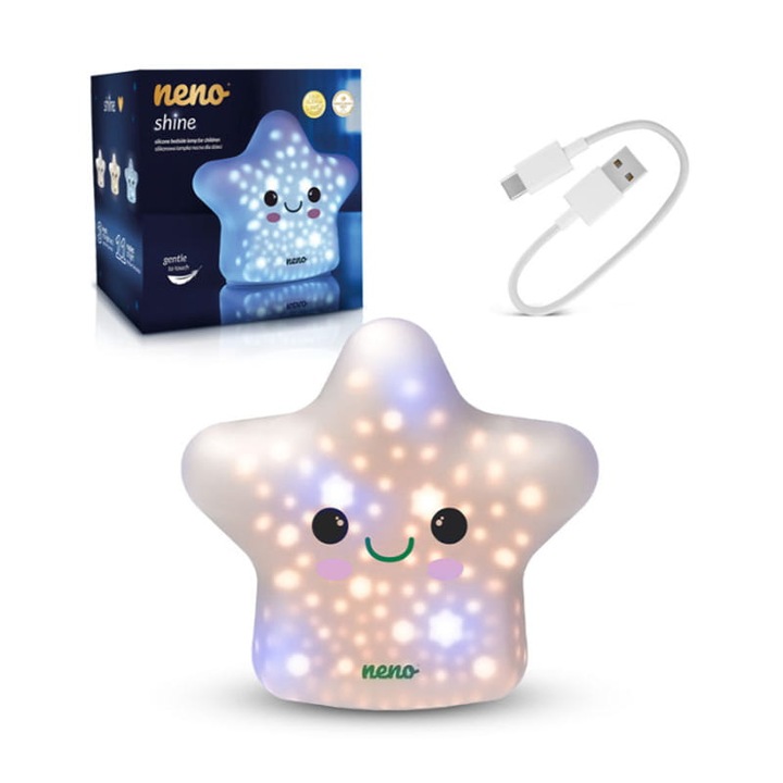 Csillag alakú éjszakai fény szett USB-C kábellel, Neno, Shine, szilikon anyagból, 11 világítási mód, Fényerő szintek 3100%, 50%, 25%, Világítási idő akár 4,5 óra legnagyobb fényerővel, 10 x 10 x 10,5 cm, Többszínű