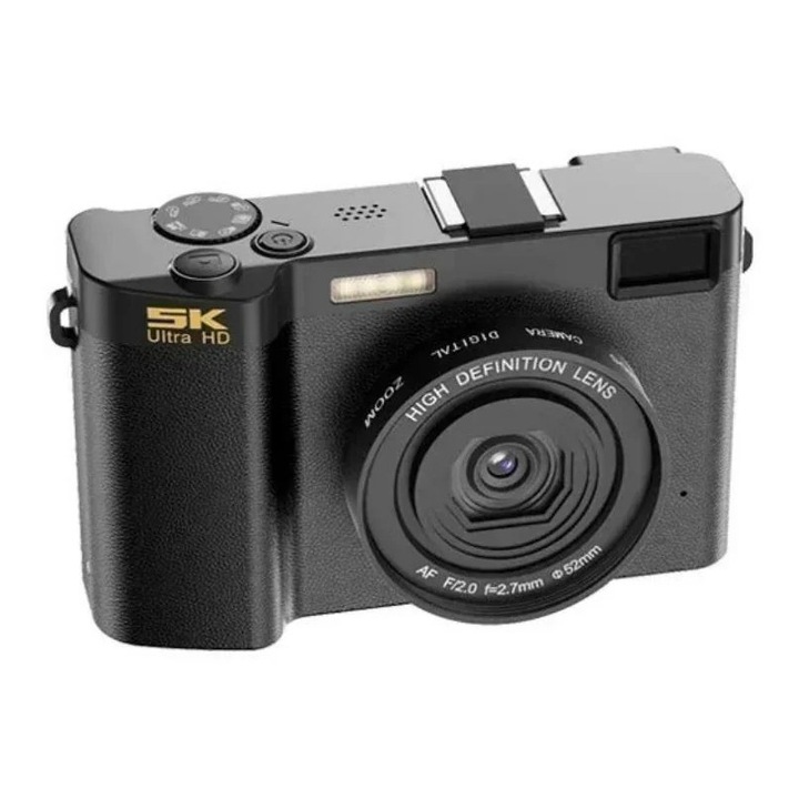 Camera digitala 5K 64MP, WiFi, ecran de 3 inci, zoom 18X, neagra si obiectiv