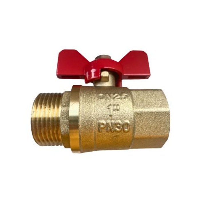 Сферичен кран, дроселова клапа, месинг, вътрешна резба / външна резба, 1", PN30, антикорозивен, висококачествен