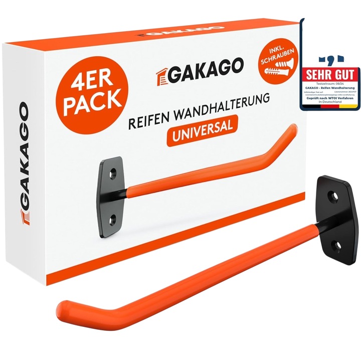 Комплект от 4 стенни скоби Gakago за джанти, метални, черно/оранжеви, 26 x 9 x 5 см