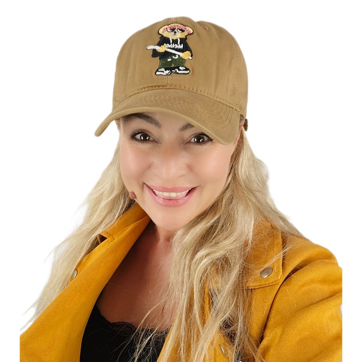 Sapca cu cozoroc, reglabila, broderie ursulet, casual-sport, unisex, bej, Agrafka unisize