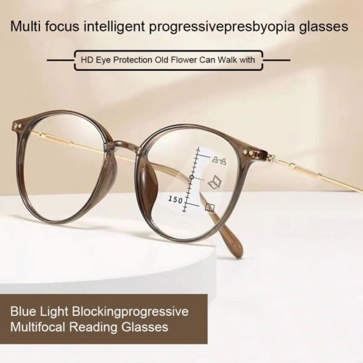 Ochelari de citit progresivi multifocali, anti-lumina albastra, maro, +200
