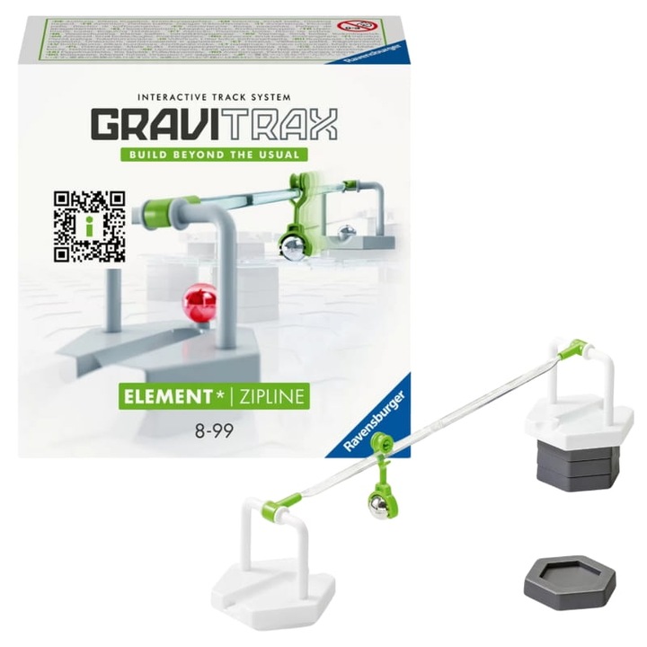 Komplett labdapálya-készlet, Ravensburger, Gravitrax Zipline kötélhíd, műanyag, 8 éves kortól, méretek 10 cm, elem nem szükséges, többszínű