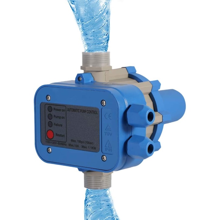 Presostat electronic, 220V, 10A, presiune maxima 10 bar, maxim 1100W, racord intrare/iesire 1, protectie IP65, utilizare pentru irigatii si alimentare cu apa