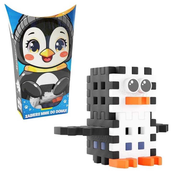 Комплект строителни блокчета, Marioinex, Джобен домашен любимец Пингвин, Пластмасов материал, Превъзходно качество, Издръжливост, Възраст 3+, Брой части 17, Произведено в Полша, Многоцветно