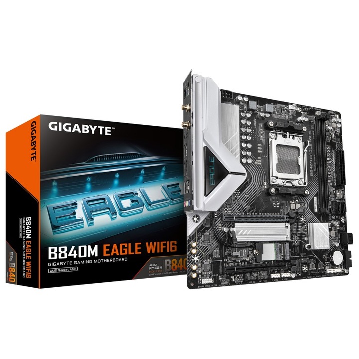 Дънна платка, GIGABYTE, WIFI6 AM5, 2x DDR5, 1x DP 1x HDMI, 1x PCIE 4.0 x16 1x PCIE 3.0 x16, 2x M.2, 4x SATA 6GB/s, mATX, сребриста/черна