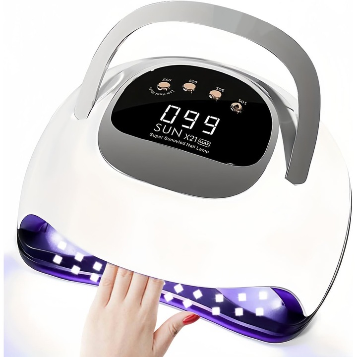 UV LED körömlámpa kijelzővel, 72 UV LED, 10-99 mp-es szárítás, extrém gyors szárítás, fogantyúval, 320W, pedikűrhöz és manikűrhöz