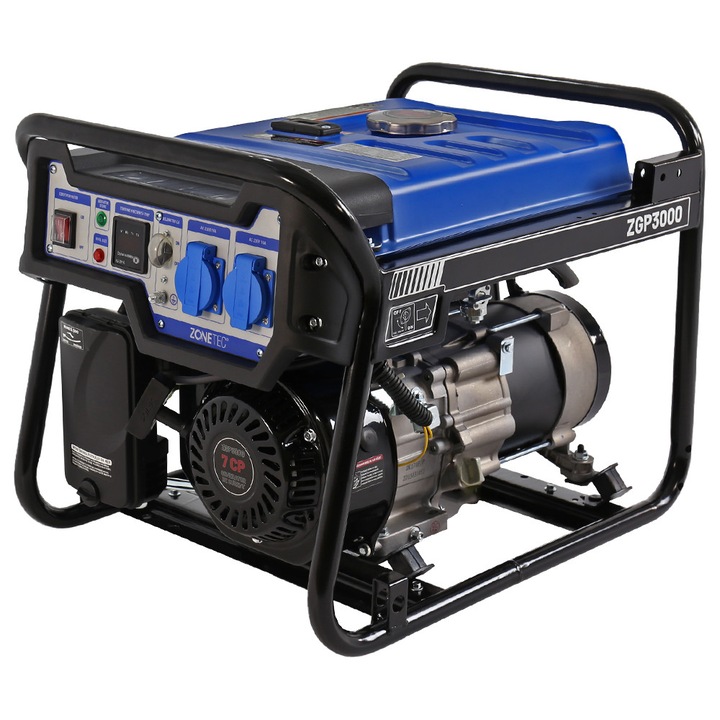 Generator de curent pe benzina Zonetec ZGP3000, portabil, monofazat, 3 kVA, bobinaj alternator cupru