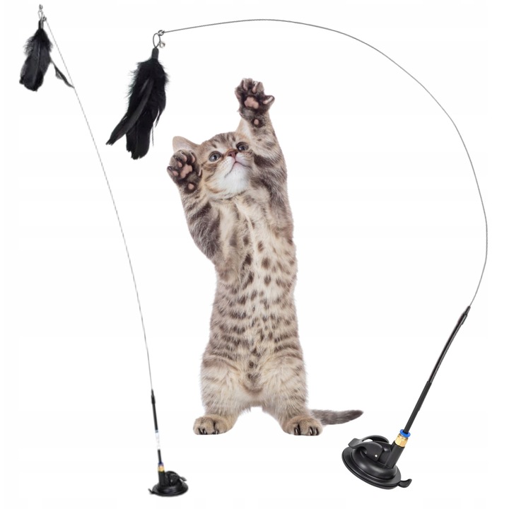 Интерактивна играчка за котки, Wesolypupil, въдица за риболов с пера, 95 см, черна