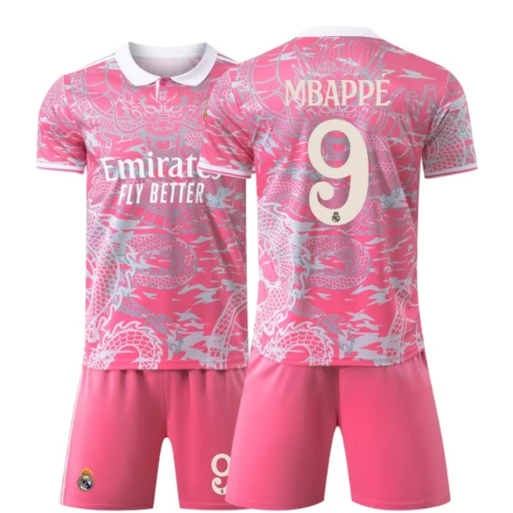 Echipament sportiv copii Real Madrid Nr.9 Mbappe, ANUTETOUNI®, Poliester, sezonul 2025/2026, Roz