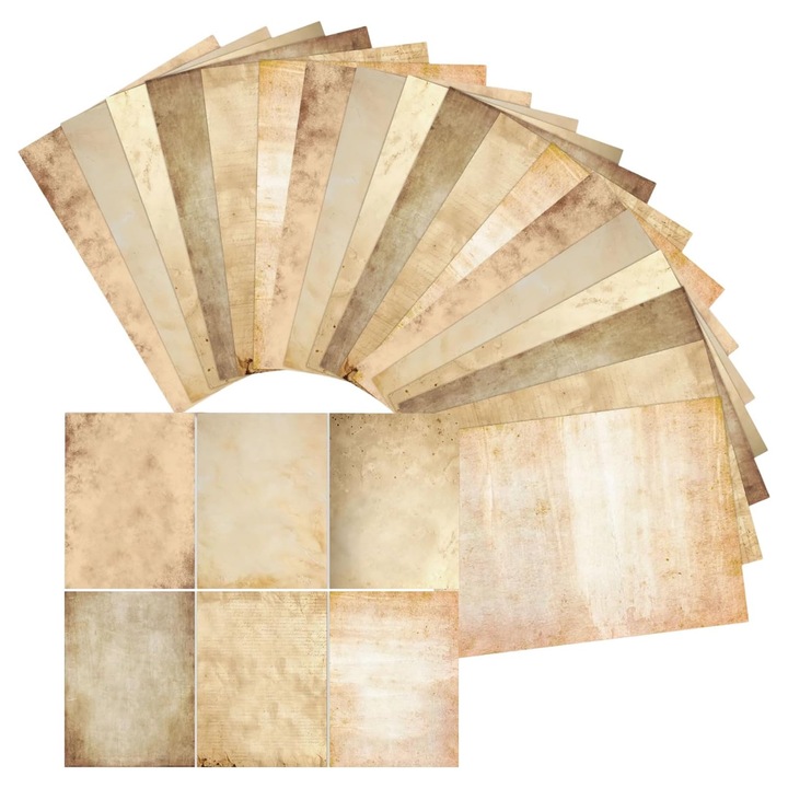 48 lapos retró írópapír készlet, Axroad Mall, Különböző modellek, Kreatív barkács projektekhez, esküvőkre, Valentin napra, születésnapokra, ballagásokra, anyák napjára, karácsonyra, Kiváló minőségű papír, 21*28,5cm, Barna