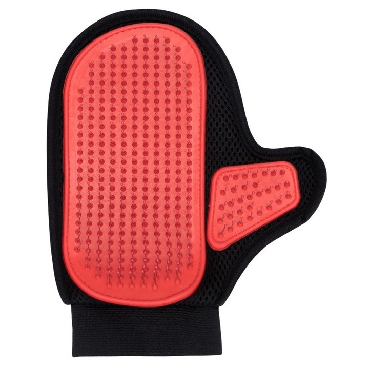 Manusa-Perie cu Dinti Metalici pentru Ingrijire Caini, Pisici si Alte Animale de Companie, pentru Mana Dreapta, Red Metallic