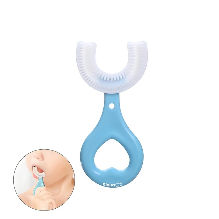 GREATON fogkefe, gyerekeknek/csecsemőknek, 2-12 éves korig, élelmiszeripari szilikon anyagból, kék színű