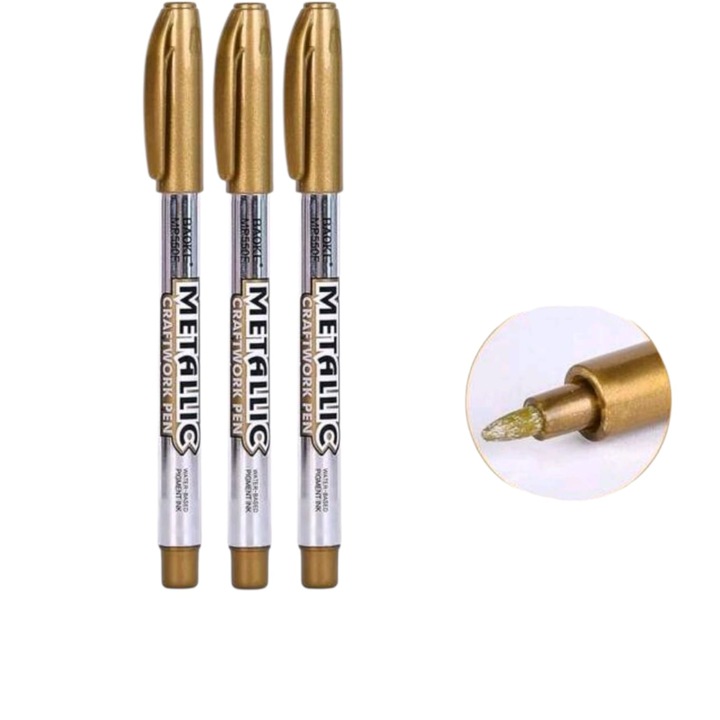 Метални маркери, комплект от 3, златно мастило, перманентни