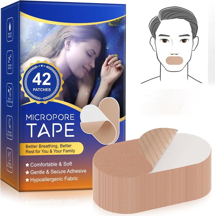 Set 42 Benzi tip Plasture Anti-sforait, PsAyl®, Material Hipoalergenic, Rezistent la umezeala si confortabil, Stimuleaza aportul de Oxigen, Imbunatateste energia zilnica, Unisex, Bej