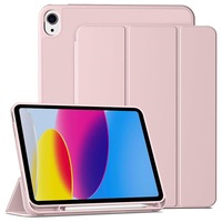 Husa de protectie pentru iPad 11 (A16）11" 2025, husa pentru iPad 10 10, 9 inch 2022, cu suport pentru stilou, husa inteligenta cu suport pliabil in trei, husa spate ultra-subtire din TPU moale, roz