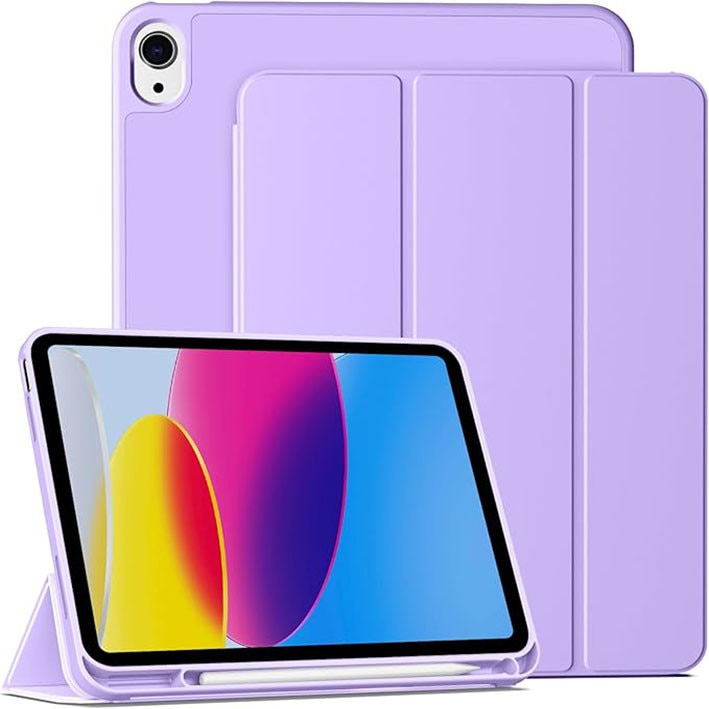 Husa de protectie pentru iPad (A16) 11 11 inch 2025, husa pentru iPad 10 10, 9 inch 2022, cu suport pentru stilou, husa inteligenta cu suport pliabil in trei, husa spate ultra-subtire din TPU moale, Violet