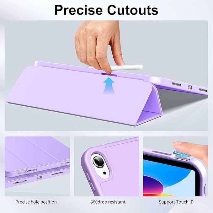 Husa de protectie pentru iPad (A16) 11 11 inch 2025, husa pentru iPad 10 10, 9 inch 2022, cu suport pentru stilou, husa inteligenta cu suport pliabil in trei, husa spate ultra-subtire din TPU moale, Violet