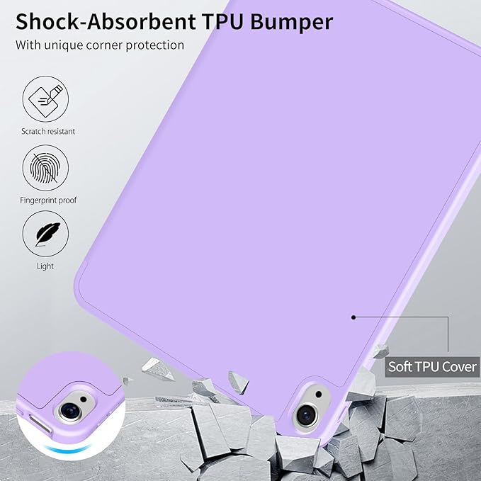 Husa de protectie pentru iPad (A16) 11 11 inch 2025, husa pentru iPad 10 10, 9 inch 2022, cu suport pentru stilou, husa inteligenta cu suport pliabil in trei, husa spate ultra-subtire din TPU moale, Violet