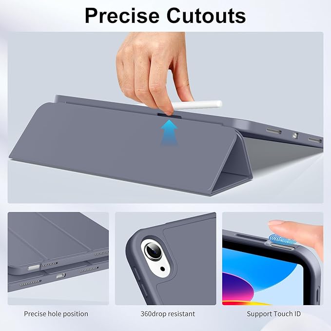 Husa de protectie pentru iPad (A16) 11 11 inch 2025, husa pentru iPad 10 10, 9 inch 2022, cu suport pentru stilou, husa inteligenta cu suport pliabil in trei, husa spate ultra-subtire din TPU moale, Albastru Violet