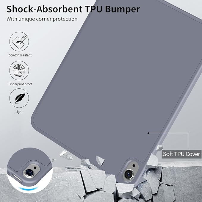 Husa de protectie pentru iPad (A16) 11 11 inch 2025, husa pentru iPad 10 10, 9 inch 2022, cu suport pentru stilou, husa inteligenta cu suport pliabil in trei, husa spate ultra-subtire din TPU moale, Albastru Violet