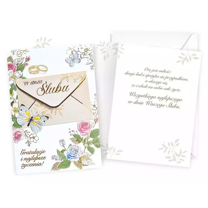 Felicitare B6 KUKARTKA pentru nunta, colorata, cu diverse decoratiuni, 16.6x11.7cm, set cu envelopa