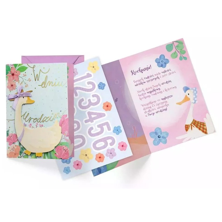 Felicitare B6 KUKARTKA Urodziny, cu decoratiuni colorate, set cu stickere pentru varsta, 16.6x11.7cm
