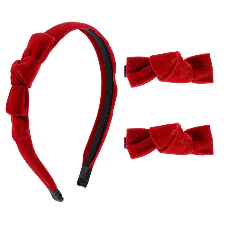 Set 3 banda de par clema de par, Catifea rosie, SUIFAYIO®, Arcuri, Pentru adulti si copii