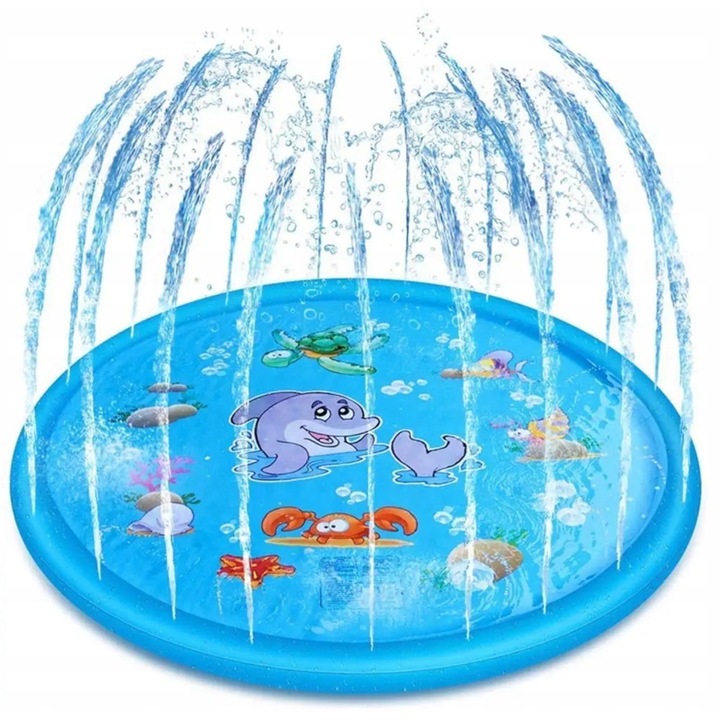 Воден килим за деца, Madej, 170 см, PVC, принт на морски животни, син, дизайн фонтан