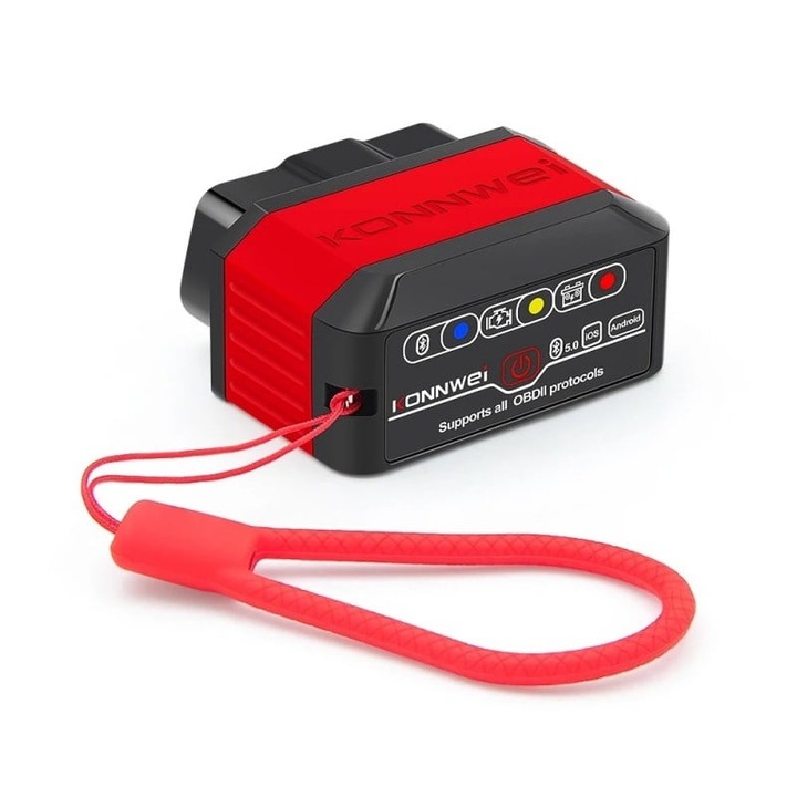 OBD2 автоматична диагностика KONNWEI KW906, Bluetooth 5.0, бутон ON-OFF, Android IOS съвместим, ELM 327 OBDII, червен