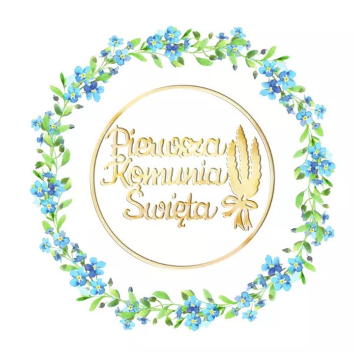 Felicitare HENRY KW Komunia Niezapominajki, 15x15cm, cu lac de metalic 3D, set cu plic perlat