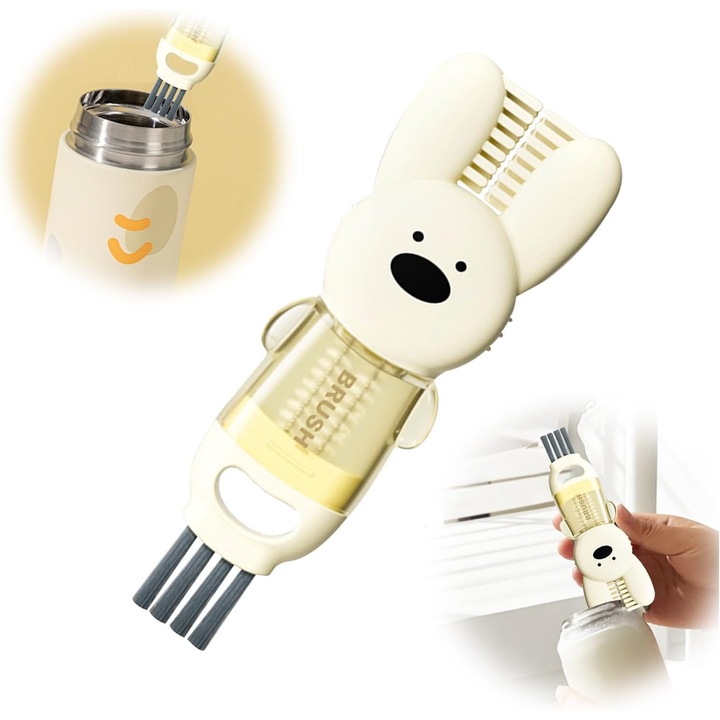 Perie de curatare a capacului de sticla 4 in 1, instrument multifunctional de curatare a canilor termos, galben