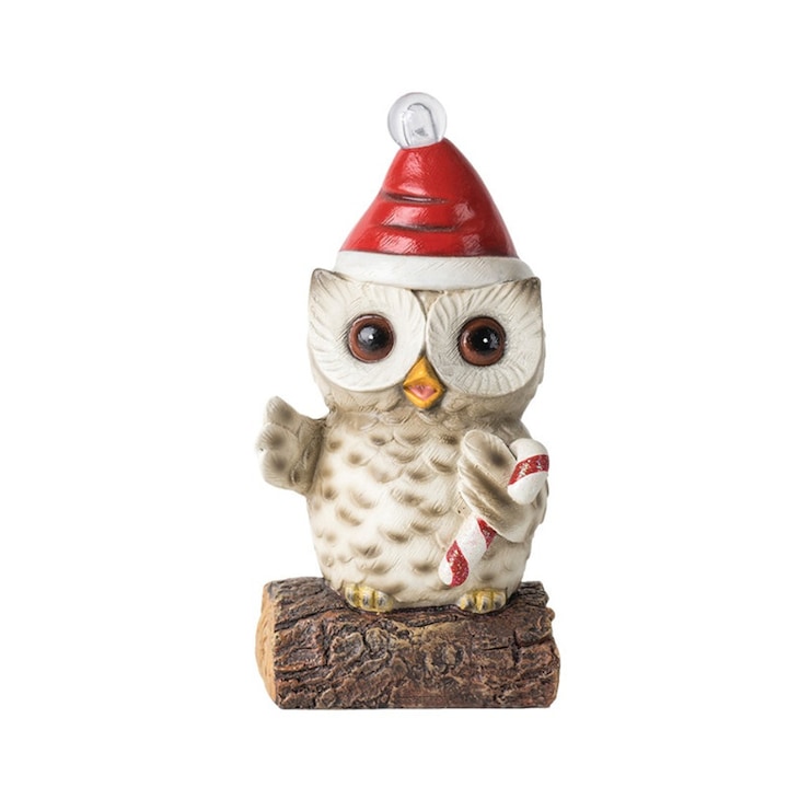 Ornament de Craciun, Figurina bufnita cu design baston de Craciun, rasina, 8x7x16.5cm, Multicolor