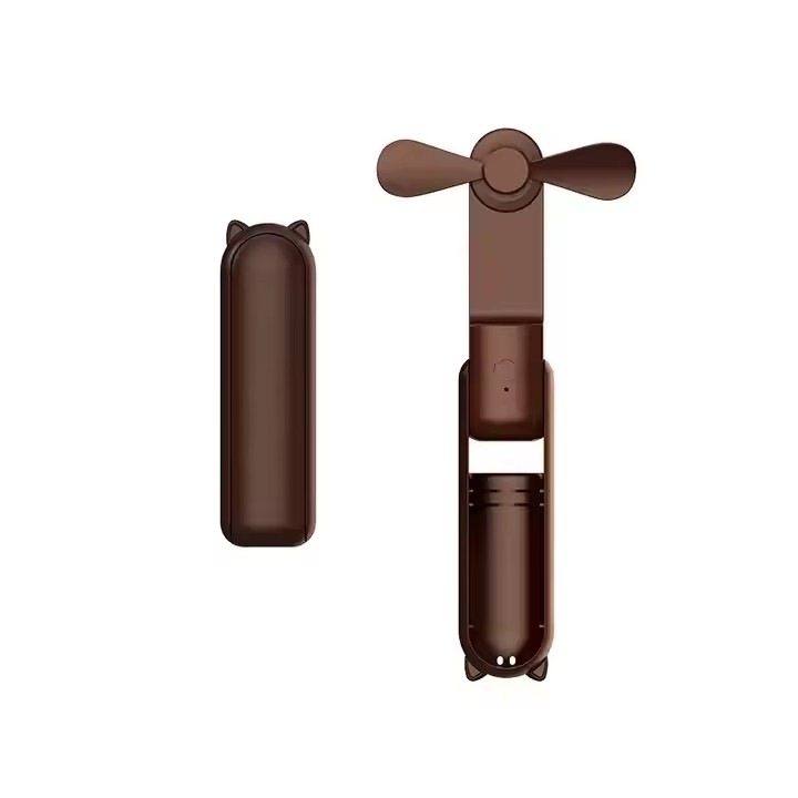 Ultra hordozható ventilátor 3 az 1-ben, kézi, asztali, nyakba akasztható ventilátor, 3 sebesség, összecsukható, hordozható akkumulátorral 2000mAh, 24 órás üzemidő, barna