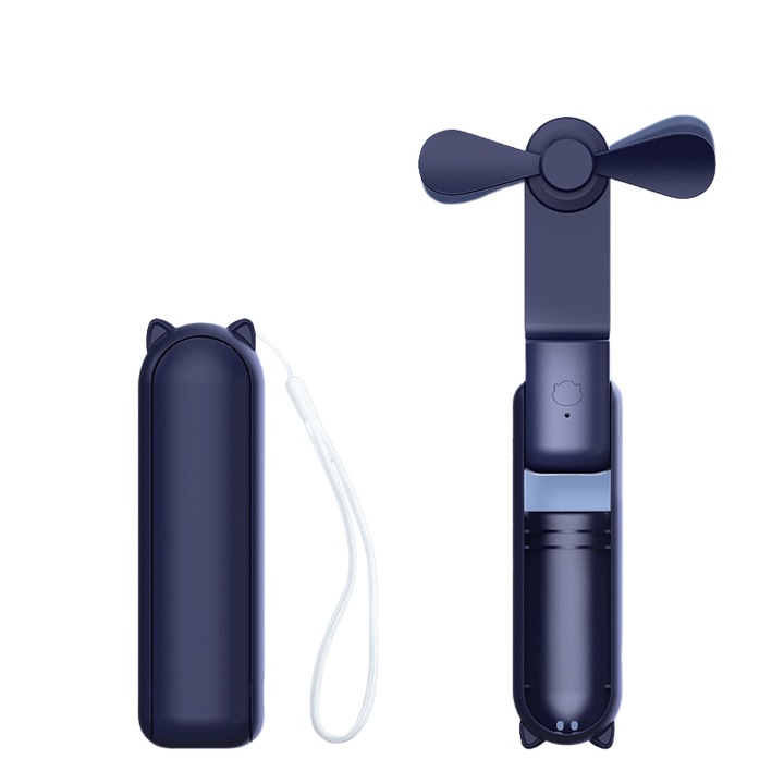 Вентилатор 3 в 1 Ултра преносим, ръчен, настолен, вентилатор за врата, 3 скорости, сгъваем с преносима батерия 2000mAh, 24 часа живот на батерията, син