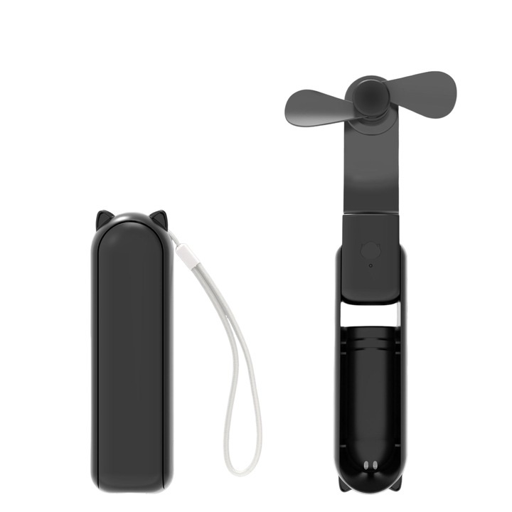 Ultra hordozható ventilátor 3 az 1-ben, kézi, asztali, nyakba akasztható ventilátor, 3 sebesség, összecsukható, hordozható akkumulátorral 2000mAh, 24 órás üzemidő, fekete