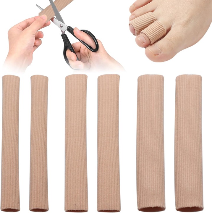 Set 6 protectii pentru degetele de la picioare, PsAyl®, tub de amortizare taiabil, Gel siliconic, Pentru ameliorarea durerii, Footservice, 3 dimensiuni, Bej