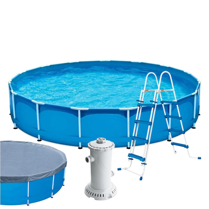 Басейн с метална рамка, 13 000 литра, с филтърна помпа, стълба, аксесоари включени, 457 x 91 см, син