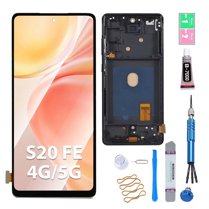 LCD дисплей за Samsung Galaxy S20 FE 4G/5G, заместител на тъчскрийн, AYAKE, с рамка, черен