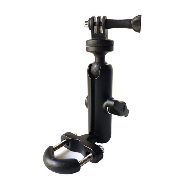 Suport camera 360°, pentru Motocicleta/Bicicleta, pentru ghidon, compatibil cu camere GoPro, insta360, SJcam, DJI Action, Telefoane, Universal, Din Metal pentru camera actiune, negru, 19x33mm