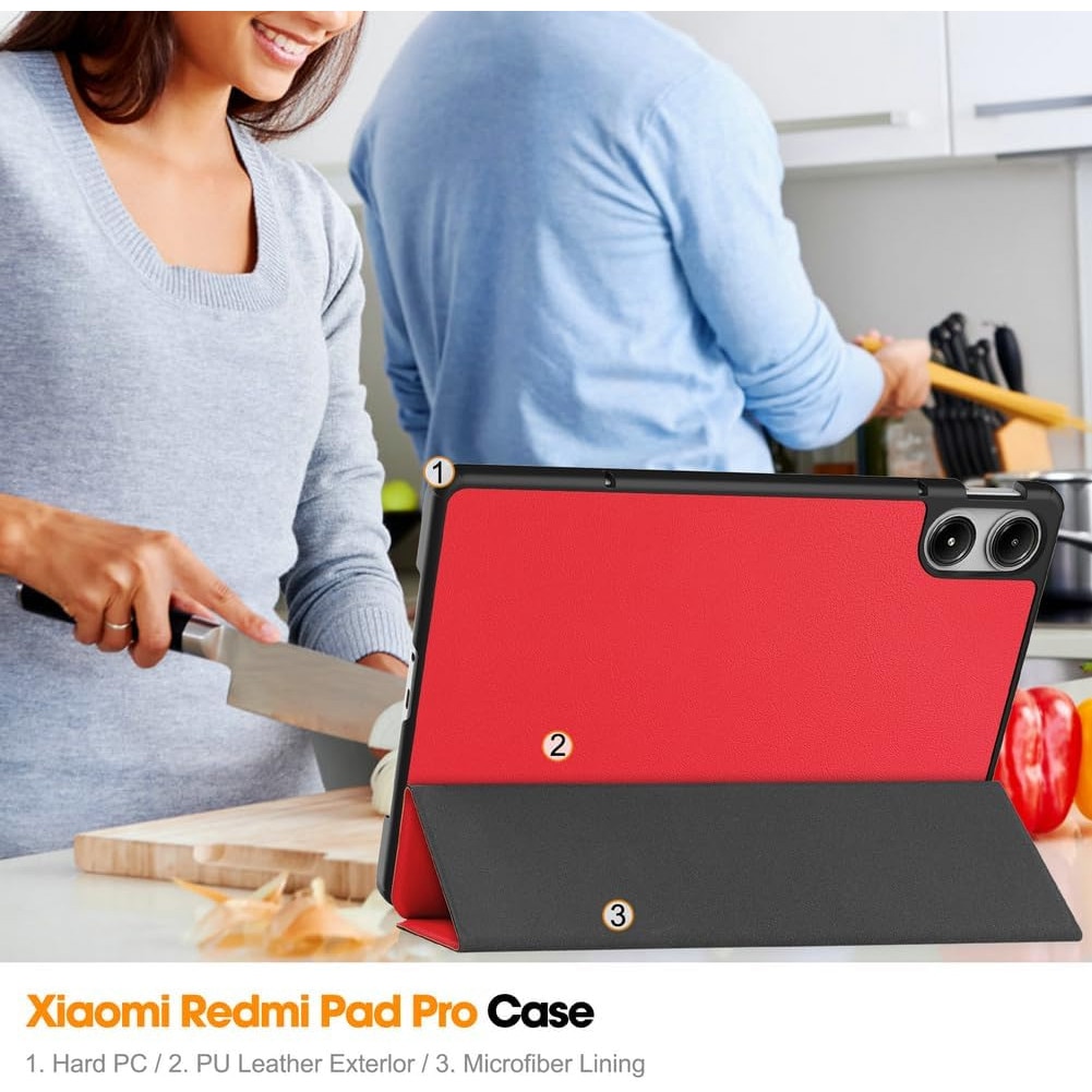 Husa Sigloo pentru tableta Xiaomi Redmi Pad Pro 12.1", Piele Ecologica, Antisoc, Rosu