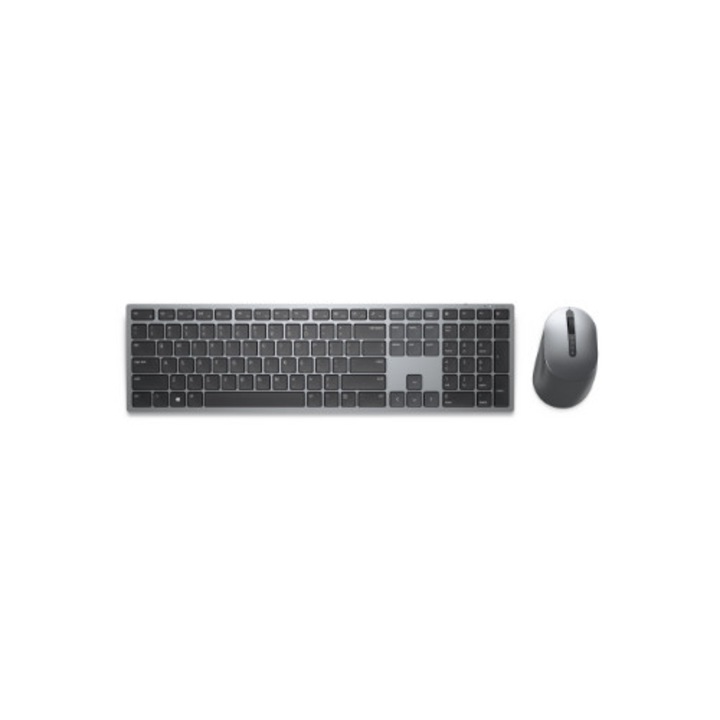 Set tastatura si mouse wireless Dell KM7321W, gri titan, Bluetooth 5.0, 2.4 GHz