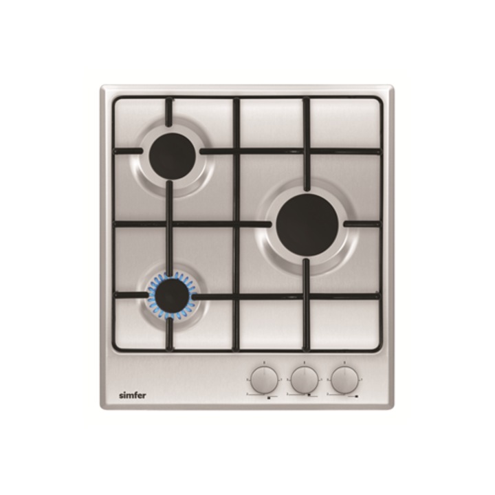 Simfer H4.300.VGRIM gáztűzhely, 3 égőfej, rozsdamentes acél, fekete
